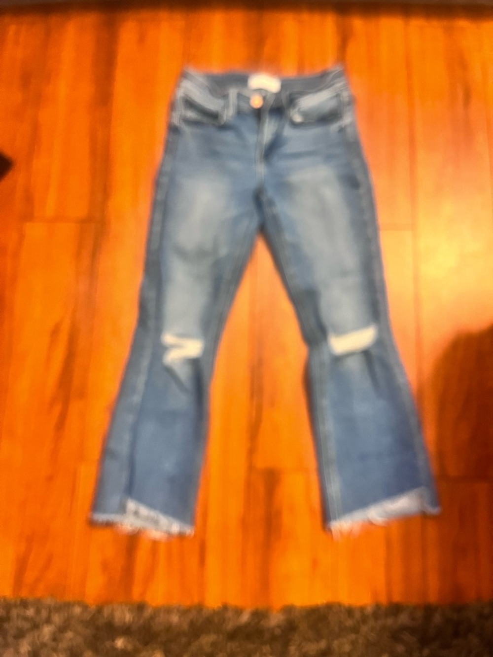 Vervet distressed Blue Flared Crop Jeans — Mid-Rise Women's Flare